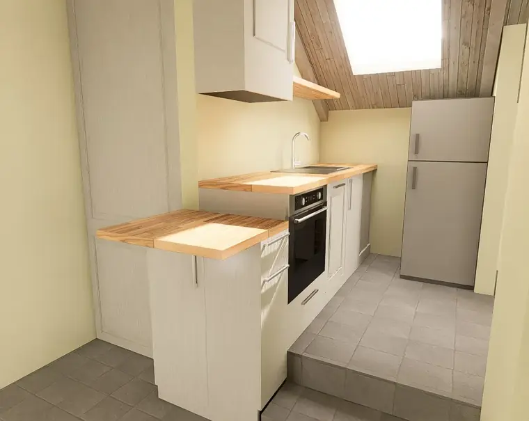 Rendering di una cucina su misura preparato per una falegnameria